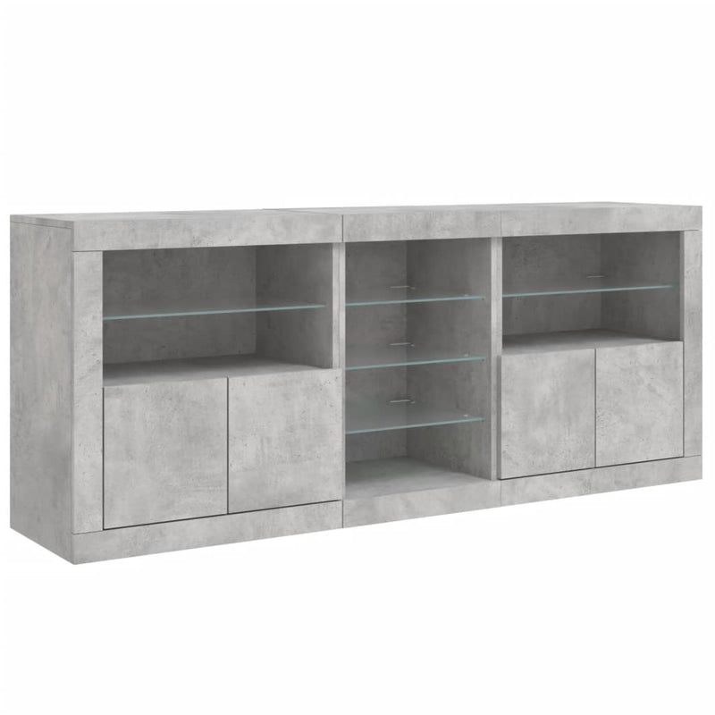 Servantă cu lumini LED, gri beton, 181,5x37x67 cm