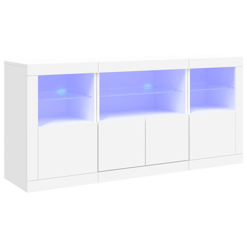 Servantă cu lumini LED, alb, 142,5x37x67 cm