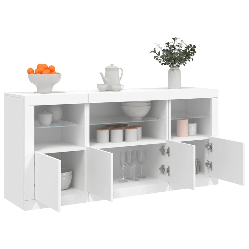 Servantă cu lumini LED, alb, 142,5x37x67 cm