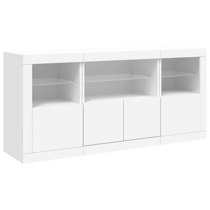 Servantă cu lumini LED, alb, 142,5x37x67 cm