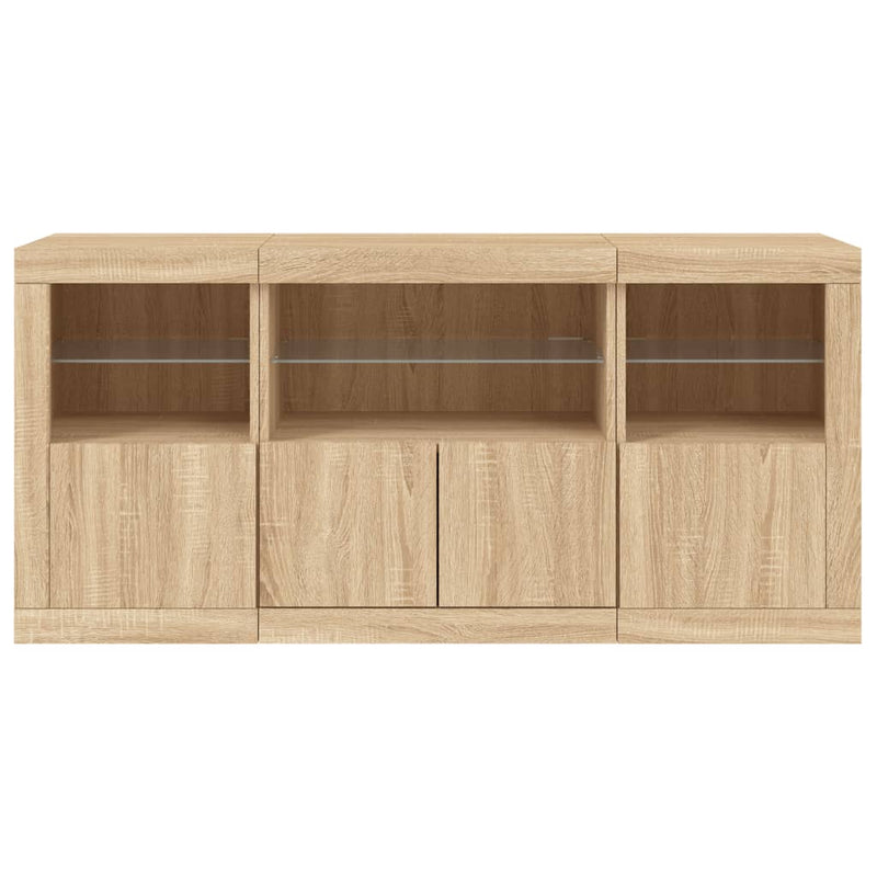 Servantă cu lumini LED, stejar sonoma, 142,5x37x67 cm