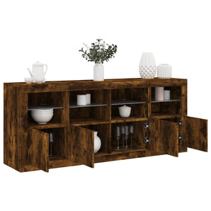 Servantă cu lumini LED, stejar fumuriu, 163x37x67 cm