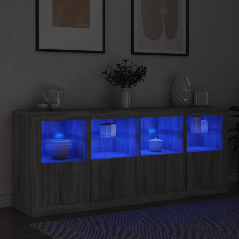 Servantă cu lumini LED, gri sonoma, 163x37x67 cm