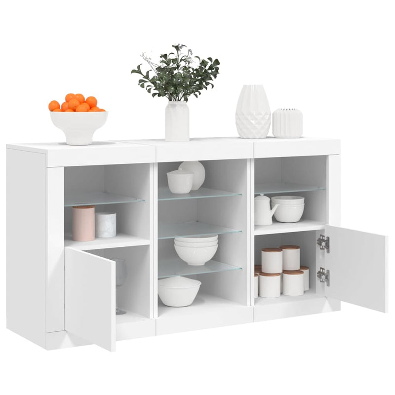 Servantă cu lumini LED, alb, 123x37x67 cm
