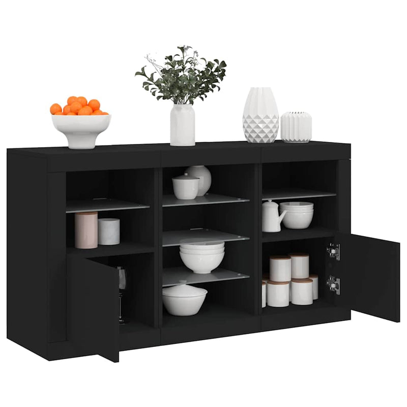 Servantă cu lumini LED, negru, 123x37x67 cm