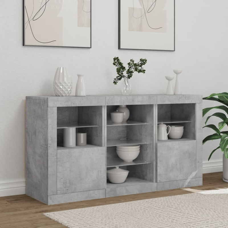 Servantă cu lumini LED, gri beton, 123x37x67 cm