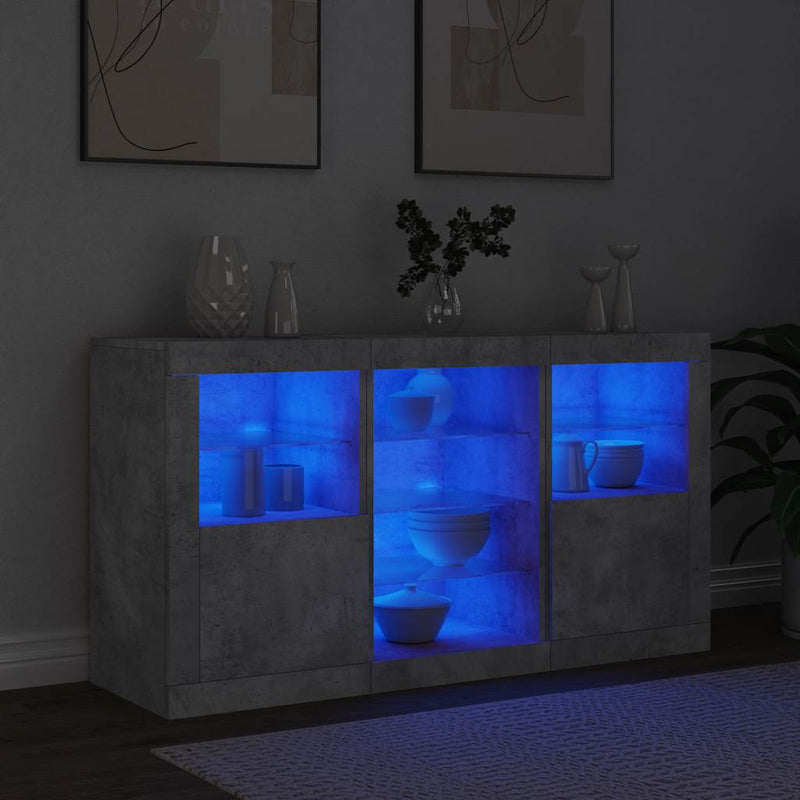 Servantă cu lumini LED, gri beton, 123x37x67 cm