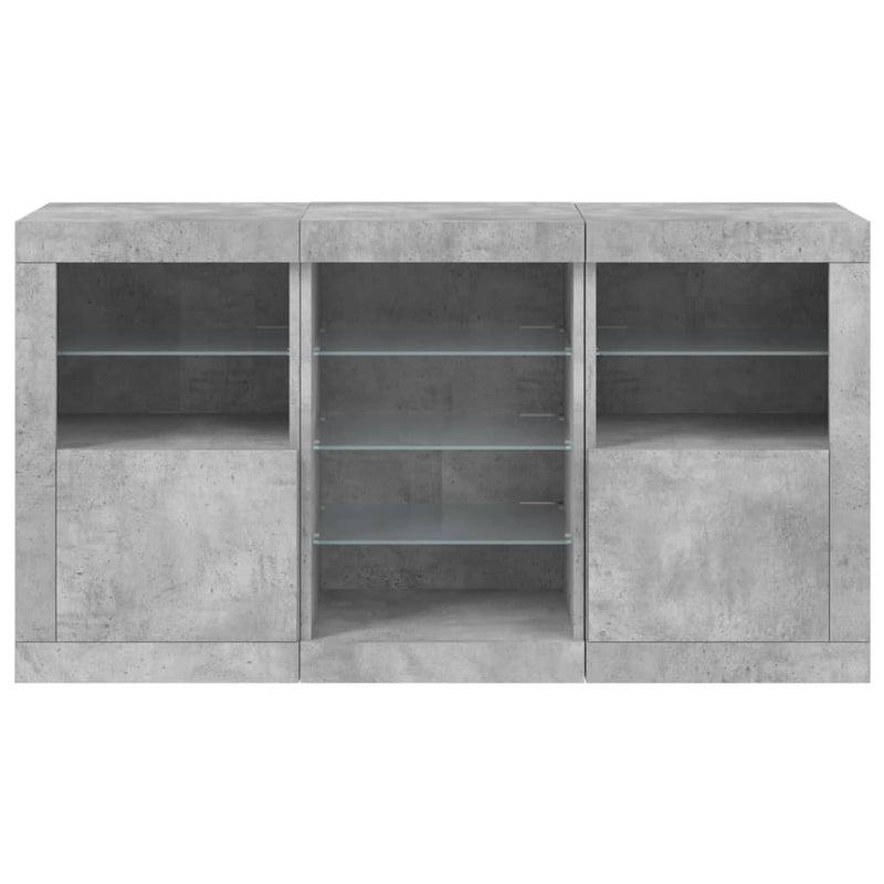 Servantă cu lumini LED, gri beton, 123x37x67 cm