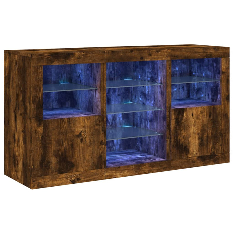 Servantă cu lumini LED, stejar fumuriu, 123x37x67 cm