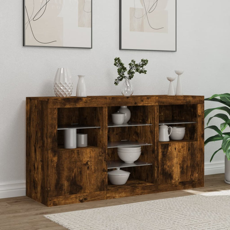 Servantă cu lumini LED, stejar fumuriu, 123x37x67 cm