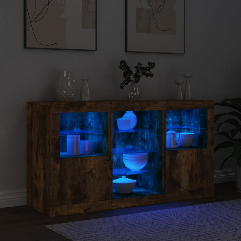 Servantă cu lumini LED, stejar fumuriu, 123x37x67 cm