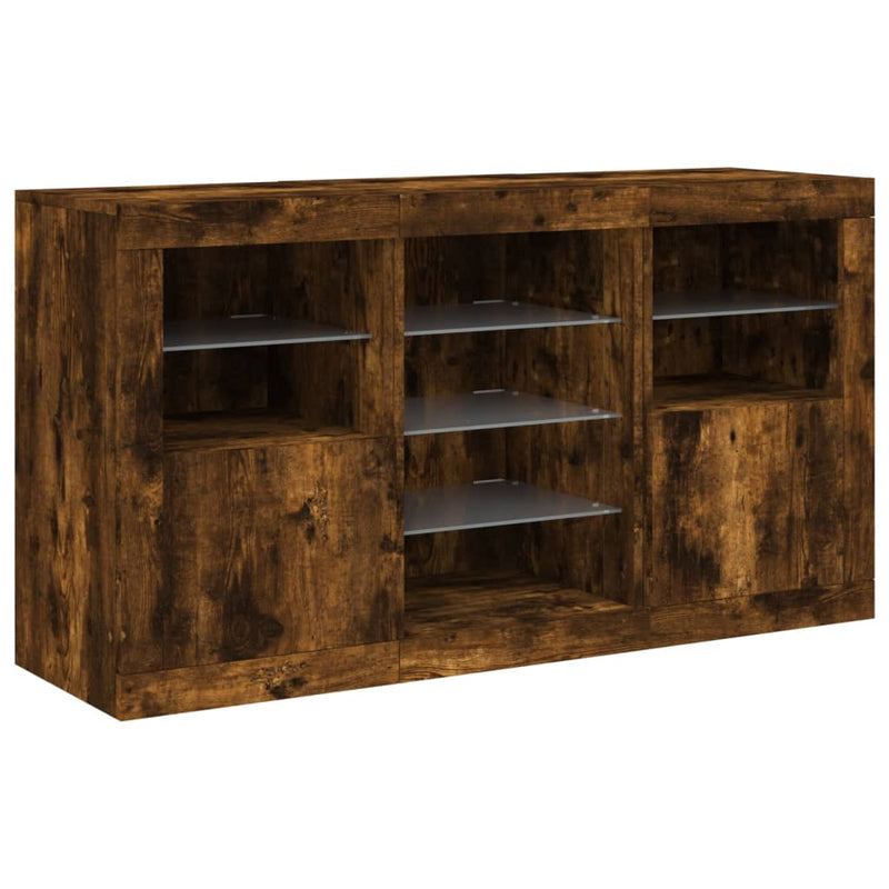 Servantă cu lumini LED, stejar fumuriu, 123x37x67 cm