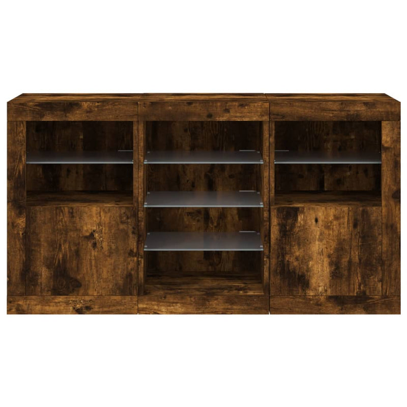 Servantă cu lumini LED, stejar fumuriu, 123x37x67 cm