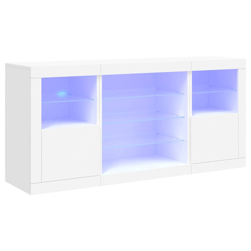 Servantă cu lumini LED, alb, 142,5x37x67 cm