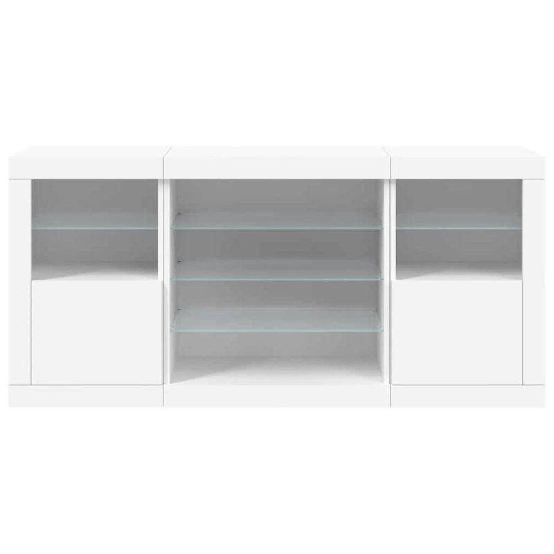Servantă cu lumini LED, alb, 142,5x37x67 cm