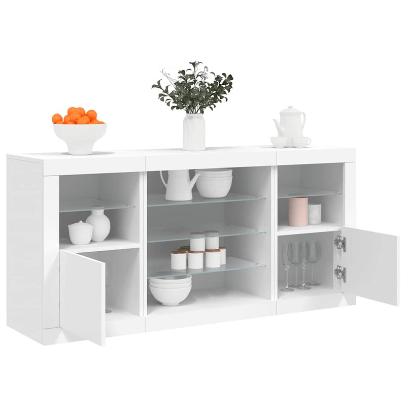 Servantă cu lumini LED, alb, 142,5x37x67 cm