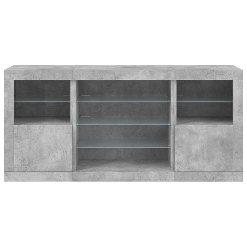 Servantă cu lumini LED, gri beton, 142,5x37x67 cm