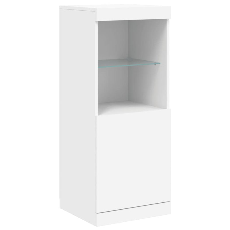 Servantă cu lumini LED, 3 buc., alb, lemn prelucrat