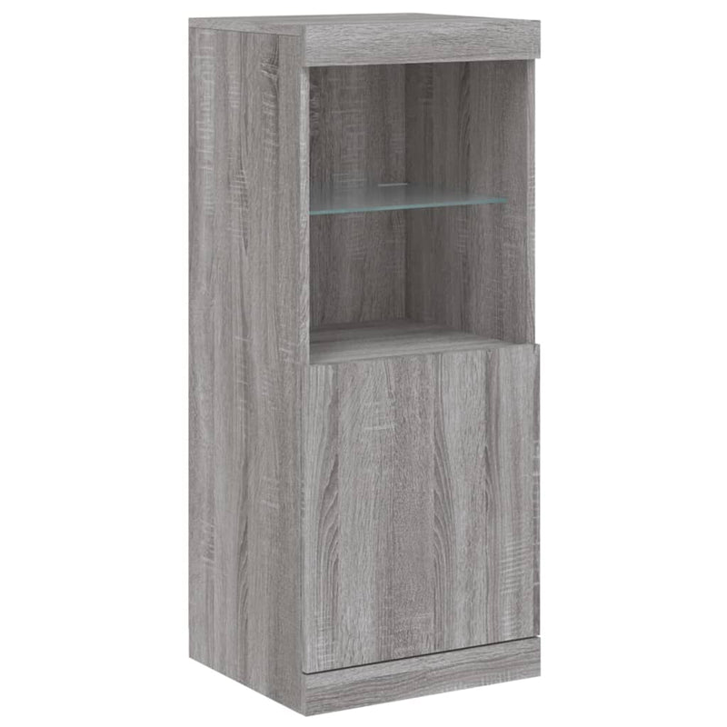 Servantă cu lumini LED, 3 buc., gri sonoma, lemn prelucrat