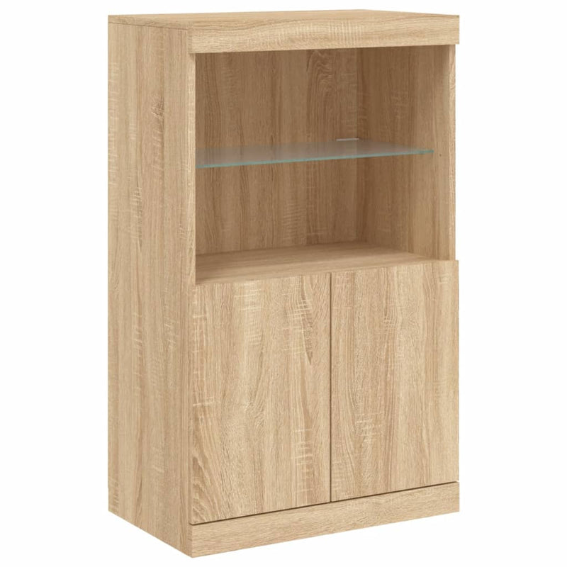Servantă cu lumini LED, 3 buc., stejar sonoma, lemn prelucrat