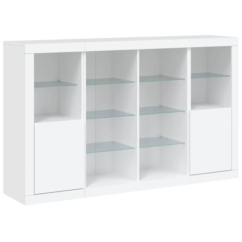 Servantă cu lumini LED, 3 buc., alb, lemn prelucrat