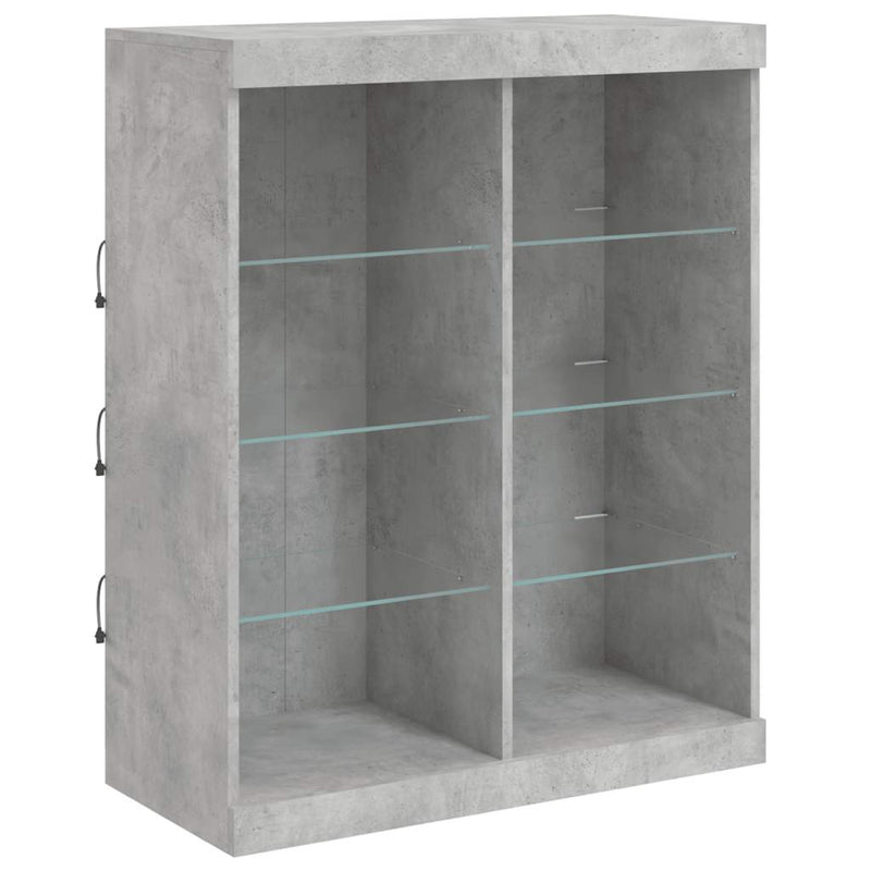 Servantă cu lumini LED, 3 buc., gri beton, lemn prelucrat