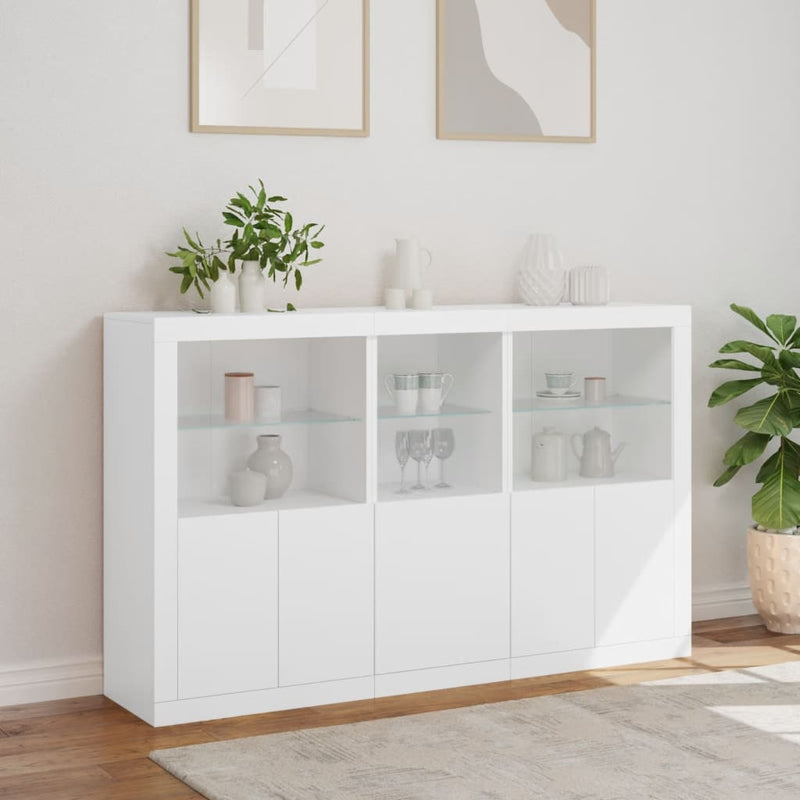 Servantă cu lumini LED, alb, 162x37x100 cm