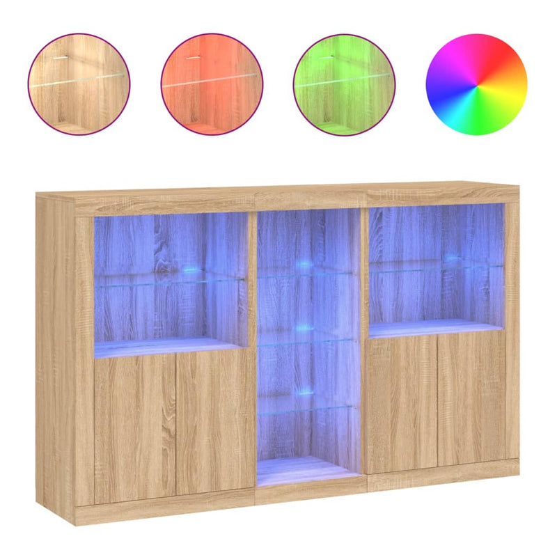Servantă cu lumini LED, stejar sonoma, 162x37x100 cm