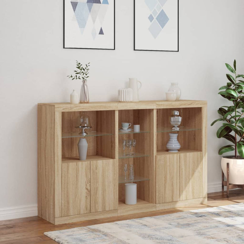 Servantă cu lumini LED, stejar sonoma, 162x37x100 cm