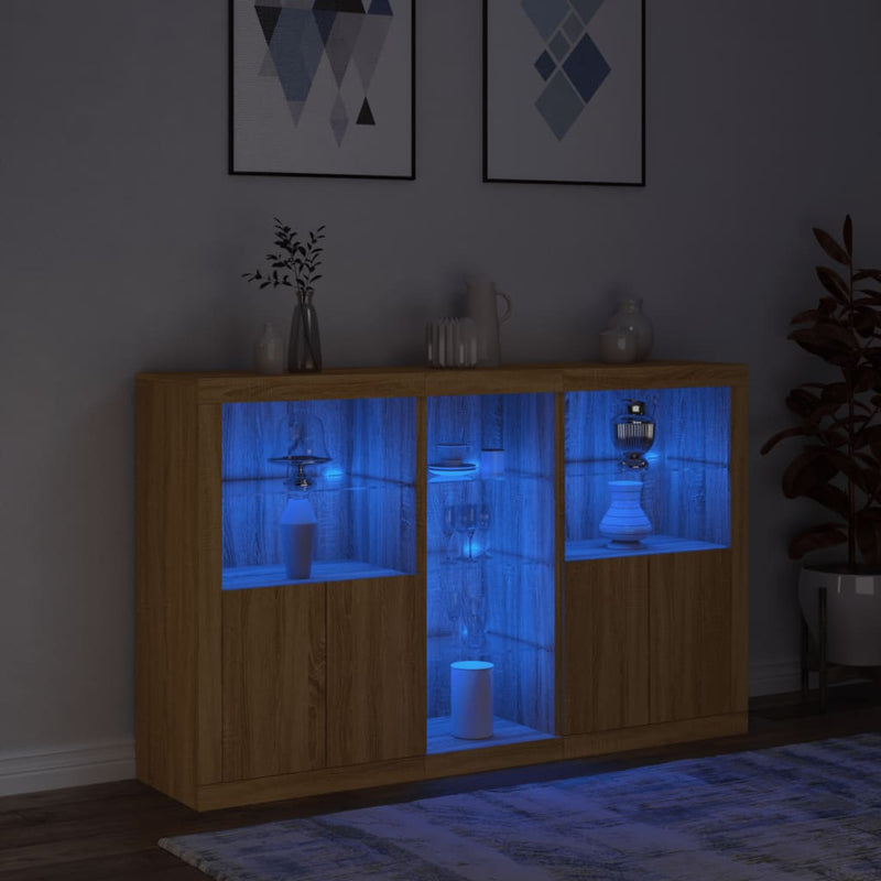 Servantă cu lumini LED, stejar sonoma, 162x37x100 cm