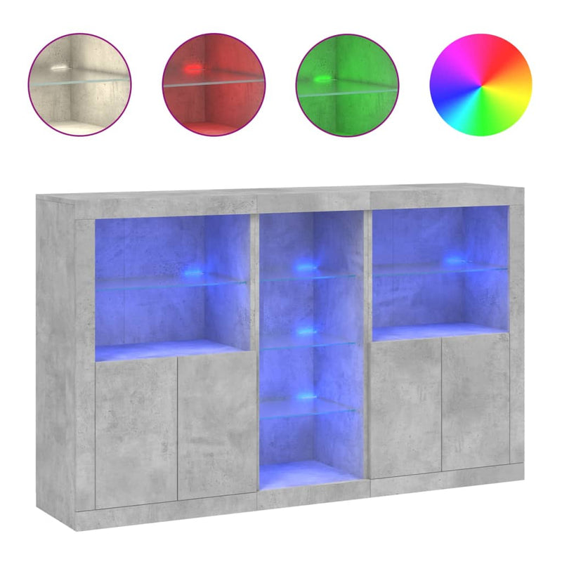 Servantă cu lumini LED, gri beton, 162x37x100 cm