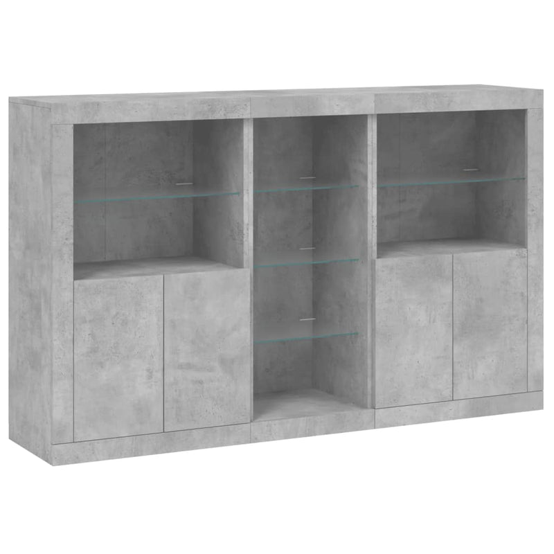 Servantă cu lumini LED, gri beton, 162x37x100 cm
