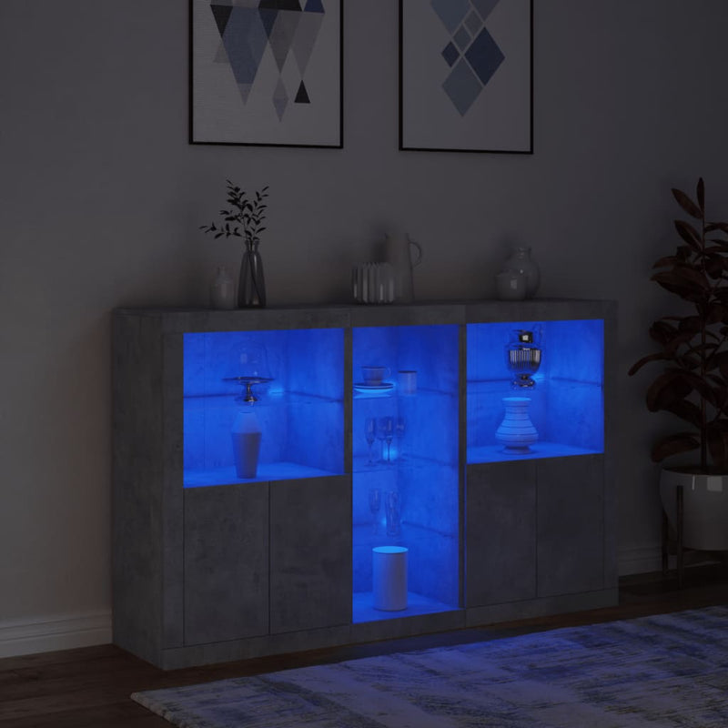 Servantă cu lumini LED, gri beton, 162x37x100 cm