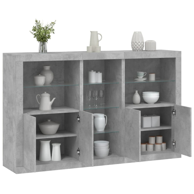 Servantă cu lumini LED, gri beton, 162x37x100 cm