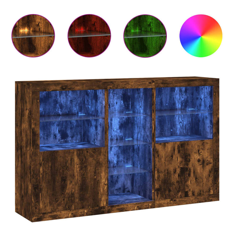 Servantă cu lumini LED, stejar fumuriu, 162x37x100 cm