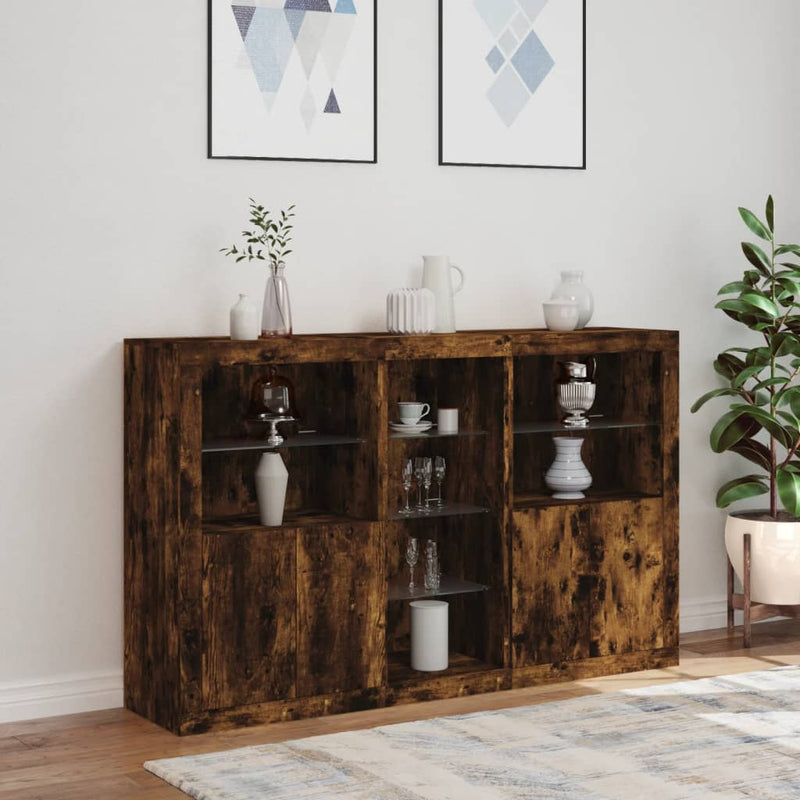 Servantă cu lumini LED, stejar fumuriu, 162x37x100 cm