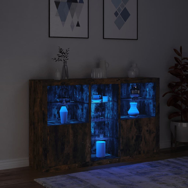 Servantă cu lumini LED, stejar fumuriu, 162x37x100 cm