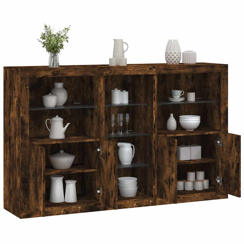 Servantă cu lumini LED, stejar fumuriu, 162x37x100 cm