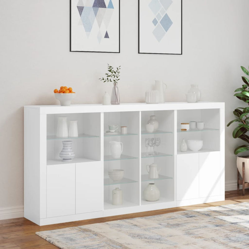 Servantă cu lumini LED, alb, 202x37x100 cm