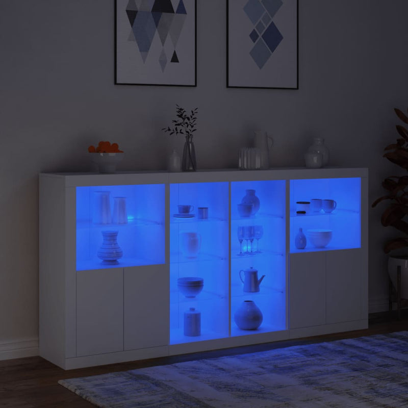 Servantă cu lumini LED, alb, 202x37x100 cm