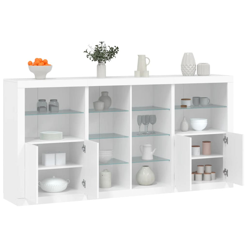 Servantă cu lumini LED, alb, 202x37x100 cm
