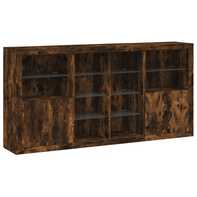 Servantă cu lumini LED, stejar fumuriu, 202x37x100 cm
