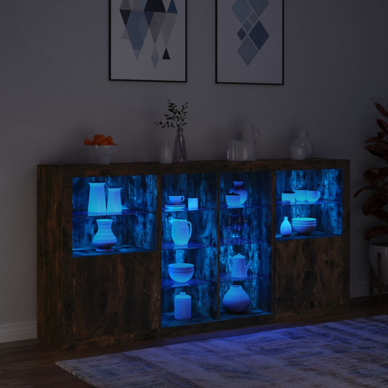 Servantă cu lumini LED, stejar fumuriu, 202x37x100 cm