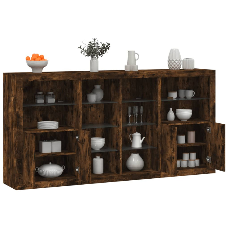 Servantă cu lumini LED, stejar fumuriu, 202x37x100 cm