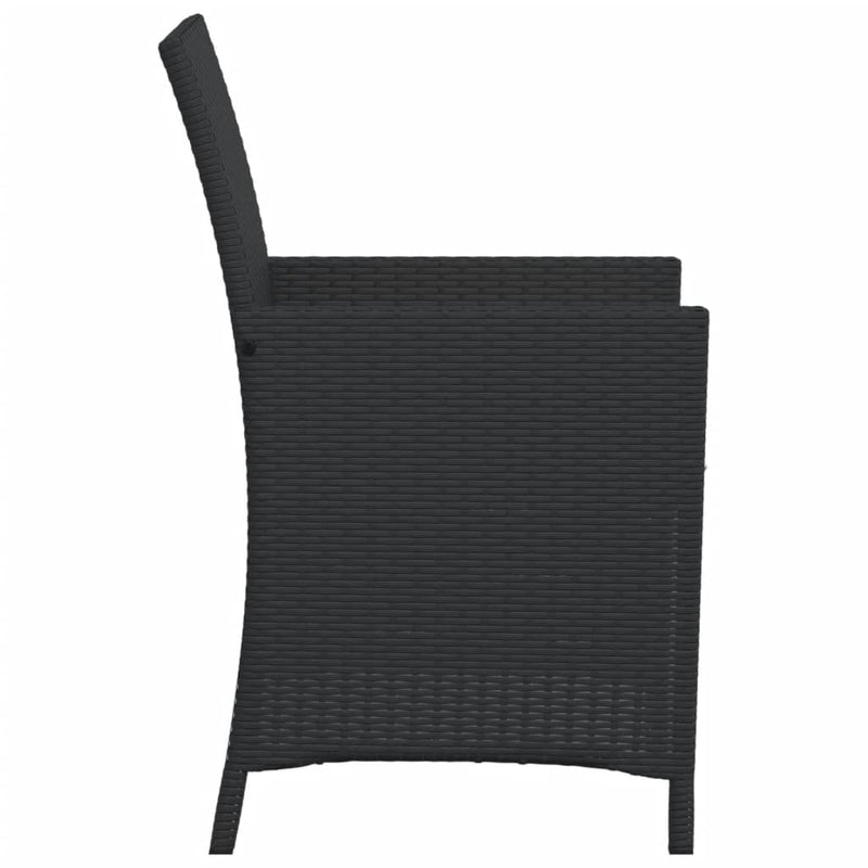 Set bistro cu perne, 3 piese, negru, poliratan