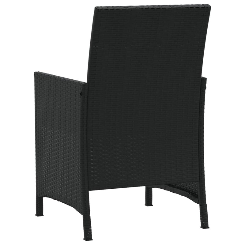 Set bistro cu perne, 3 piese, negru, poliratan