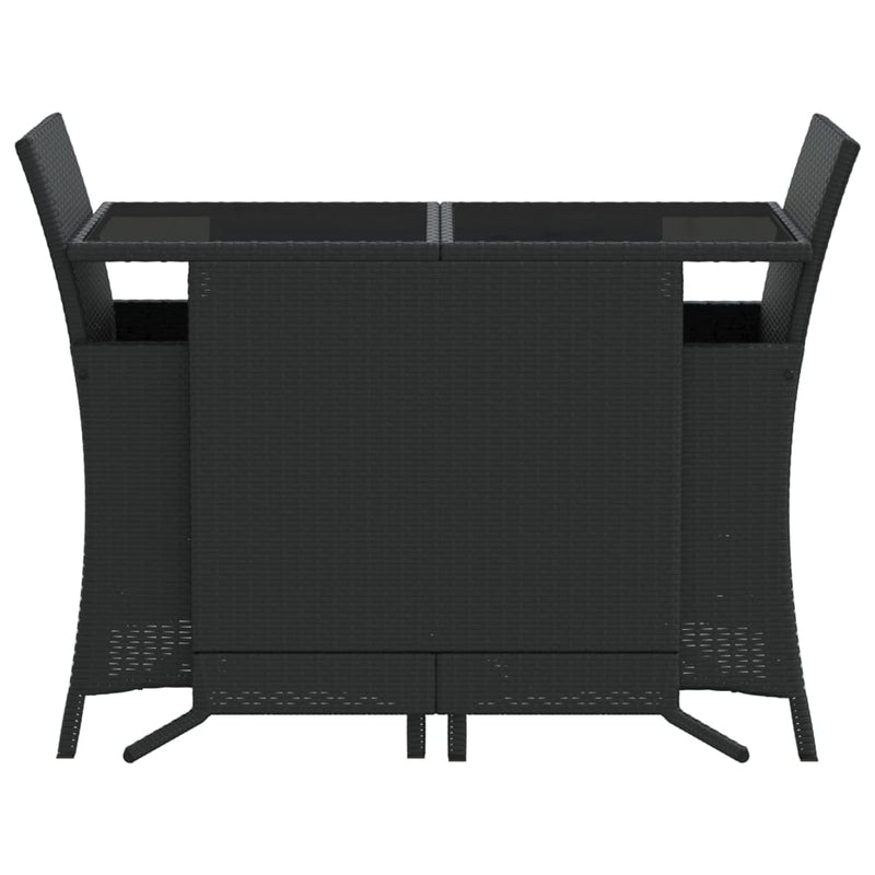 Set bistro cu perne, 3 piese, negru, poliratan