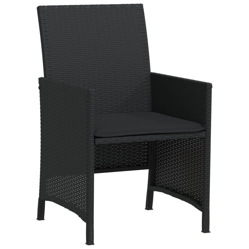 Set bistro cu perne, 3 piese, negru, poliratan