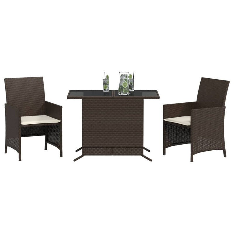 Set bistro cu perne, 3 piese, maro, poliratan