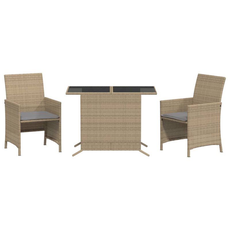 Set bistro cu perne, 3 piese, bej combinat, poliratan